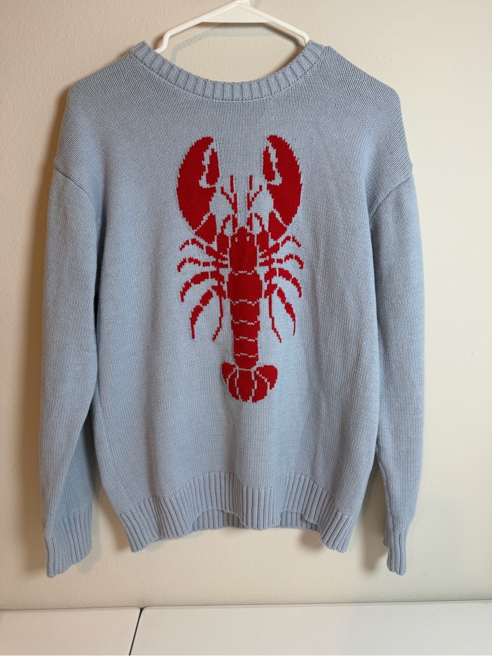 Light Blue Preppy Coastal Sweater with Red Lobster Graphic